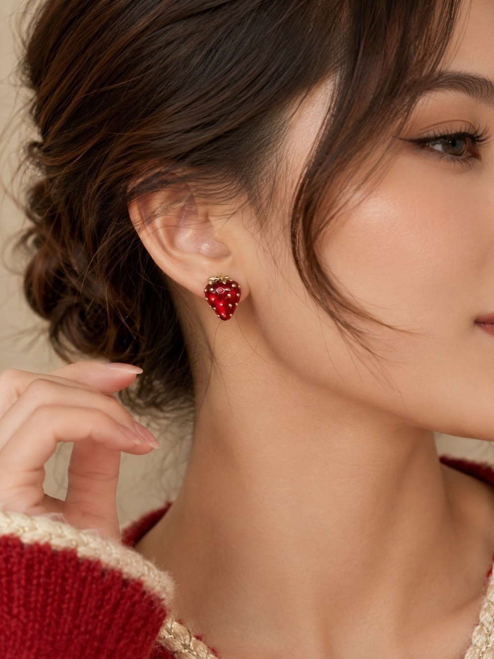 Cute Red Strawberry Stud Earrings | Glossy Fruit Design | Cottagecore Kawaii